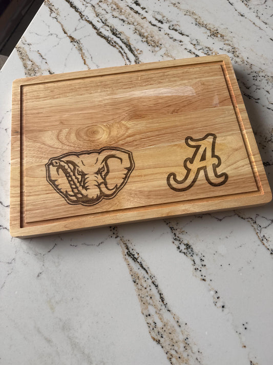 University of Alabama Crimson Tide SOLID Handmade / CNC Carved and laser etched Charcuterie Board / Cutting Board .  Officially Licensed